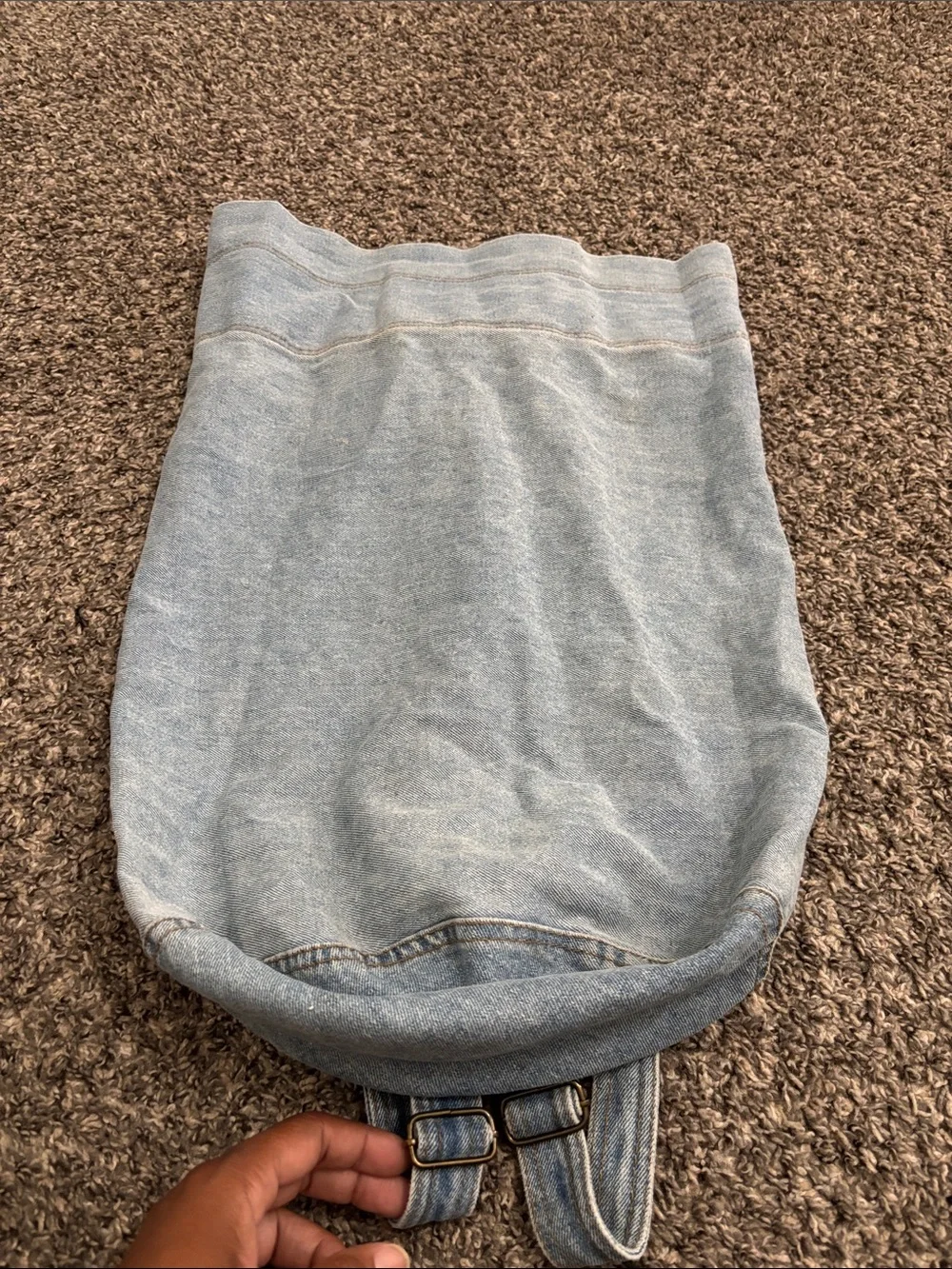 NY Line Denim Jean Cinch Napsack Backpack large boho vintage 90s school summer